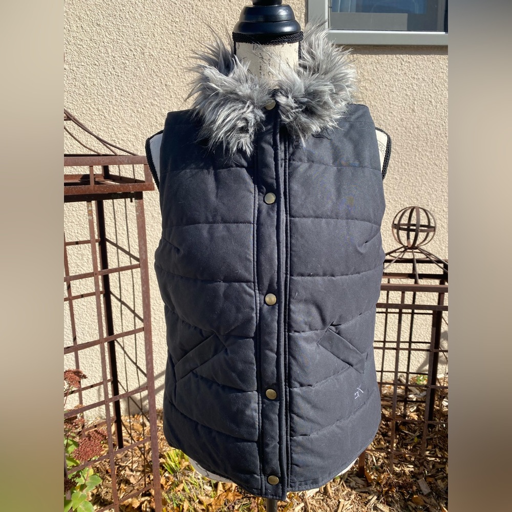 EUC Stormy Kromer The Highland Vest waxed cotton-black/gray snaps/pockets